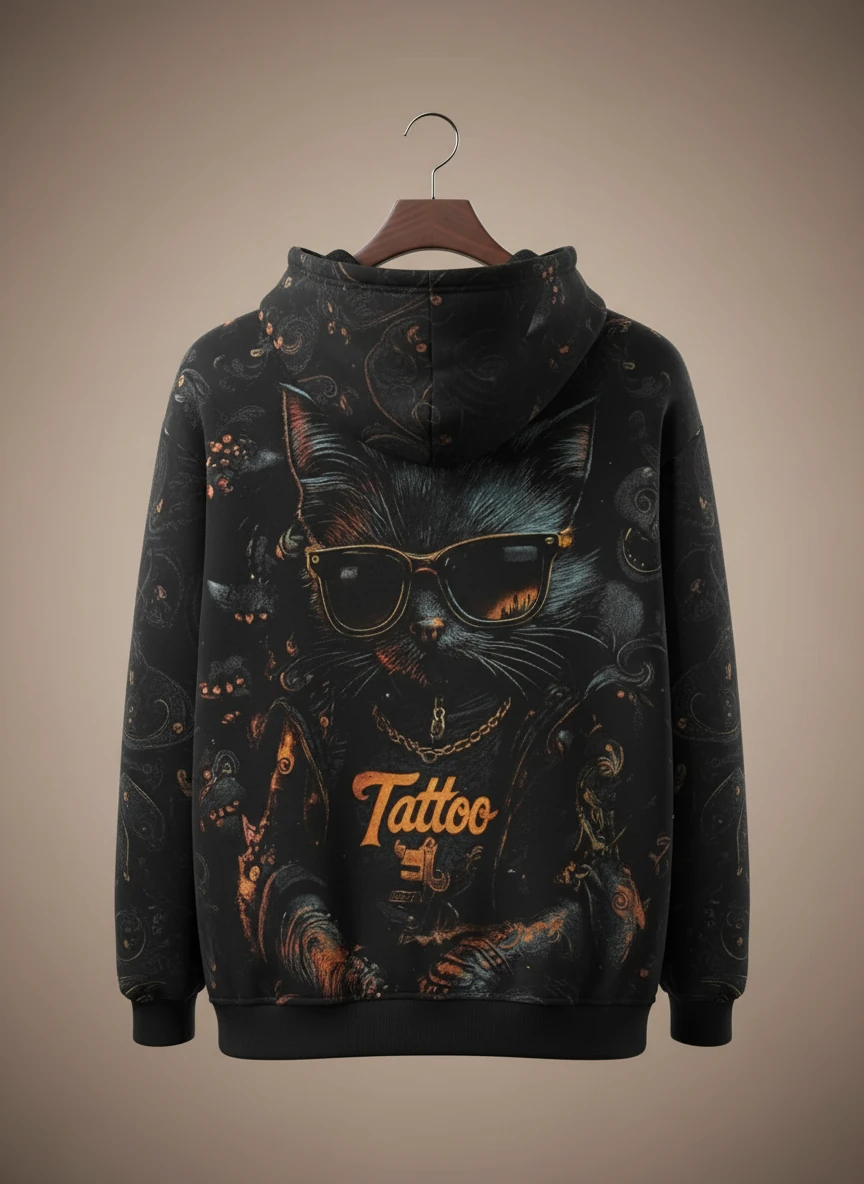 هودی نینجایی مشکی طرح کت | پارچه دورس گرم بالا