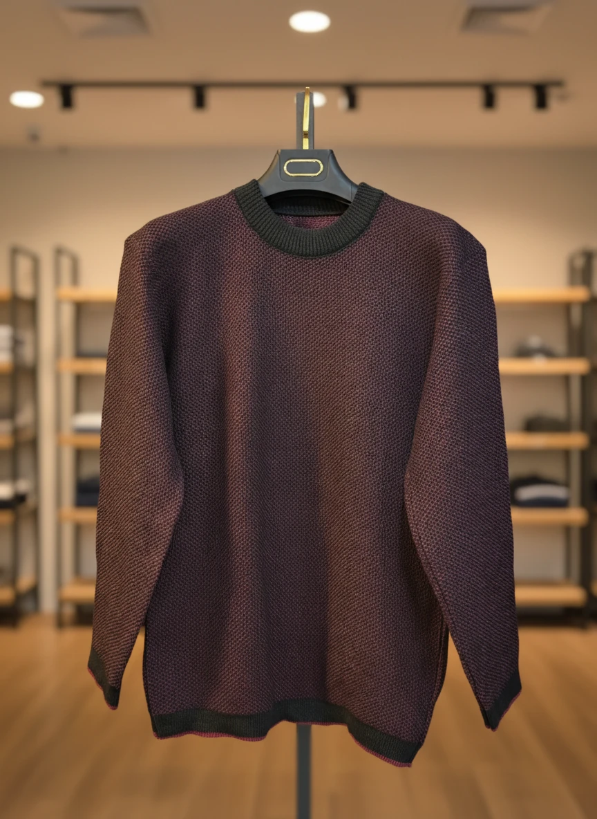 پلیور بافت یقه گرد رنگ خاص بورگاندی/زرشکی تیره 👌 | فری سایز لش مناسب سایزهای L تا 2XL