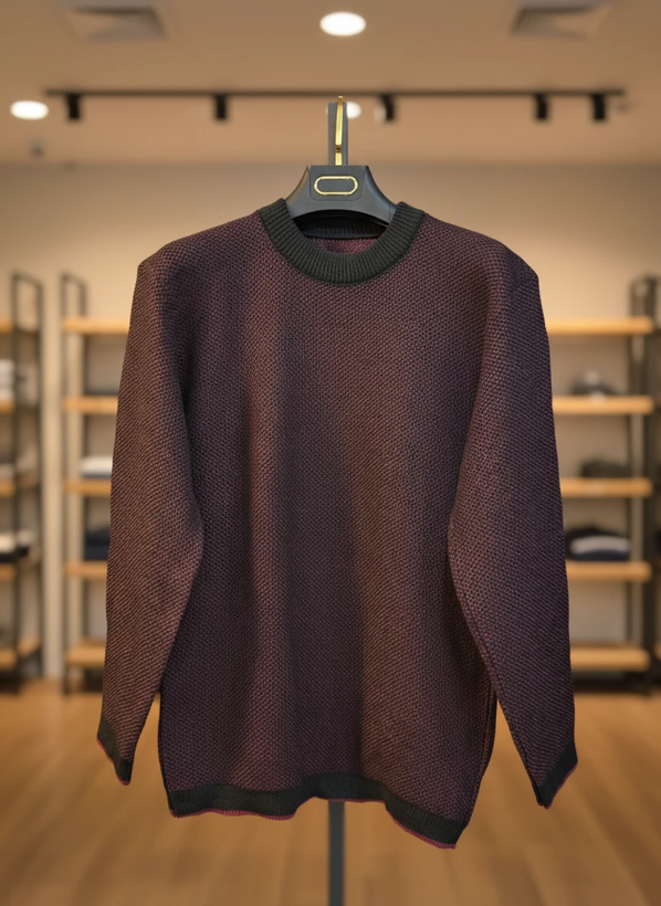 پلیور بافت یقه گرد رنگ خاص بورگاندی/زرشکی تیره 👌 | فری سایز لش مناسب سایزهای L تا 2XL