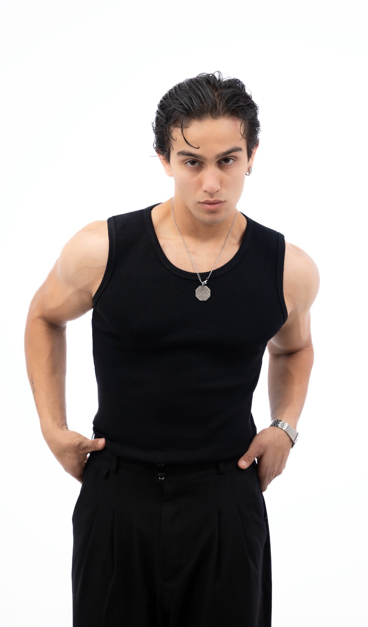 تنگ تاپ مشکی پاور کش پارچه کبریتی نخی | کد ۵۷۷