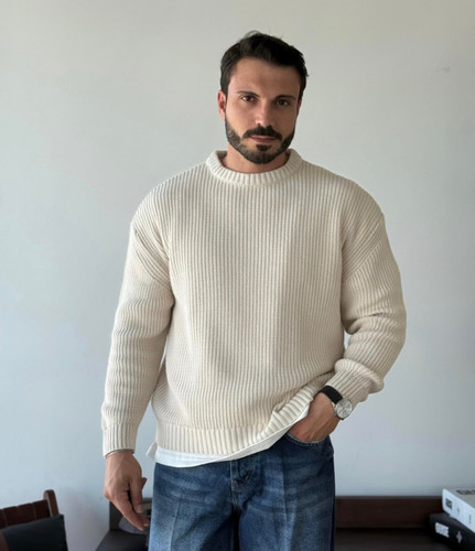 ژاکت درست بافت فندقی استخونی مردانه 👌 | فری سایز مناسب سایزهای L تا 2XL