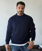 ژاکت درشت بافت فندقی سرمه ای مردانه 👌 | فری سایز مناسب سایزهای L تا 2XL