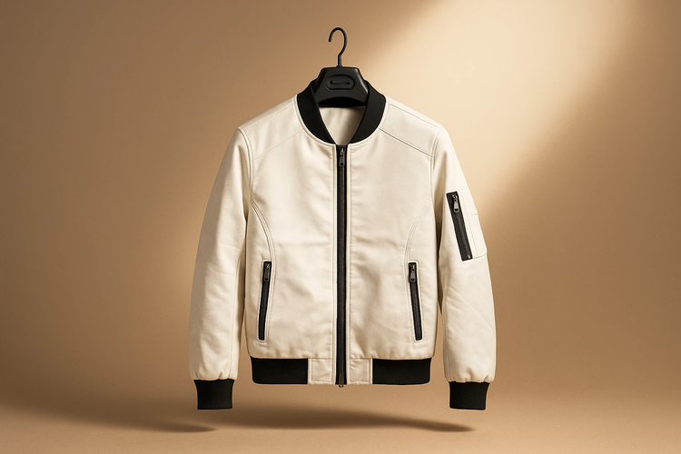 محصول لوکس*جکت چرم سفید مردانه مدل اسپرت | اورجینال دیلم