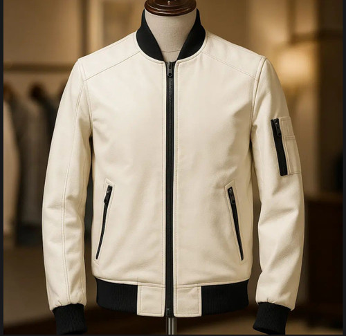 محصول لوکس*جکت چرم سفید مردانه مدل اسپرت | اورجینال دیلم
