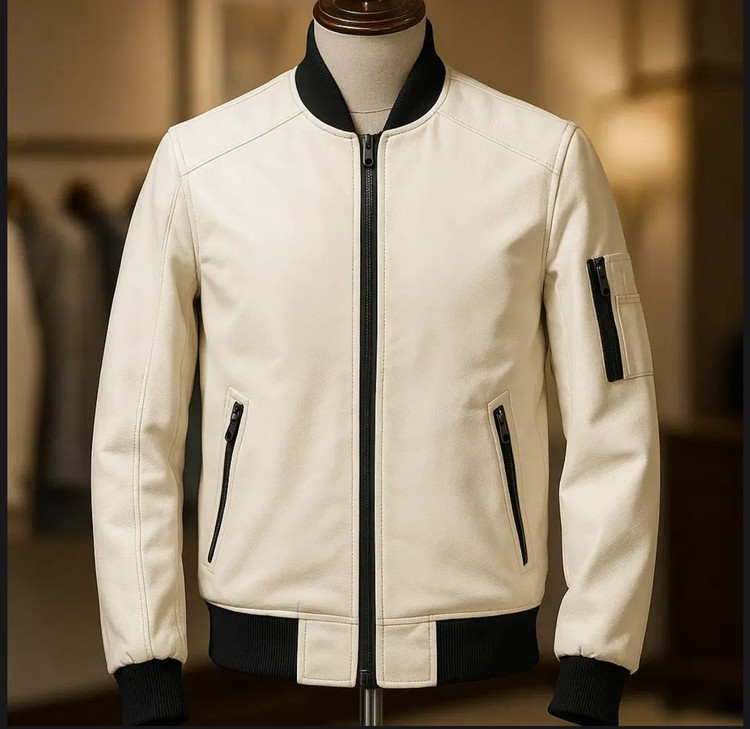 محصول لوکس*جکت چرم سفید مردانه مدل اسپرت | اورجینال دیلم