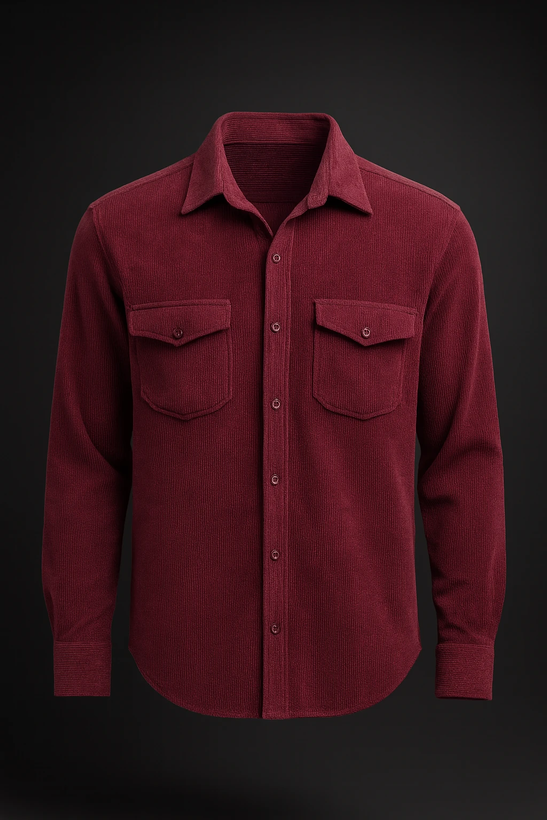 پیراهن کبریتی زرشکی دو جیب مردانه | نخ پنبه اعلا