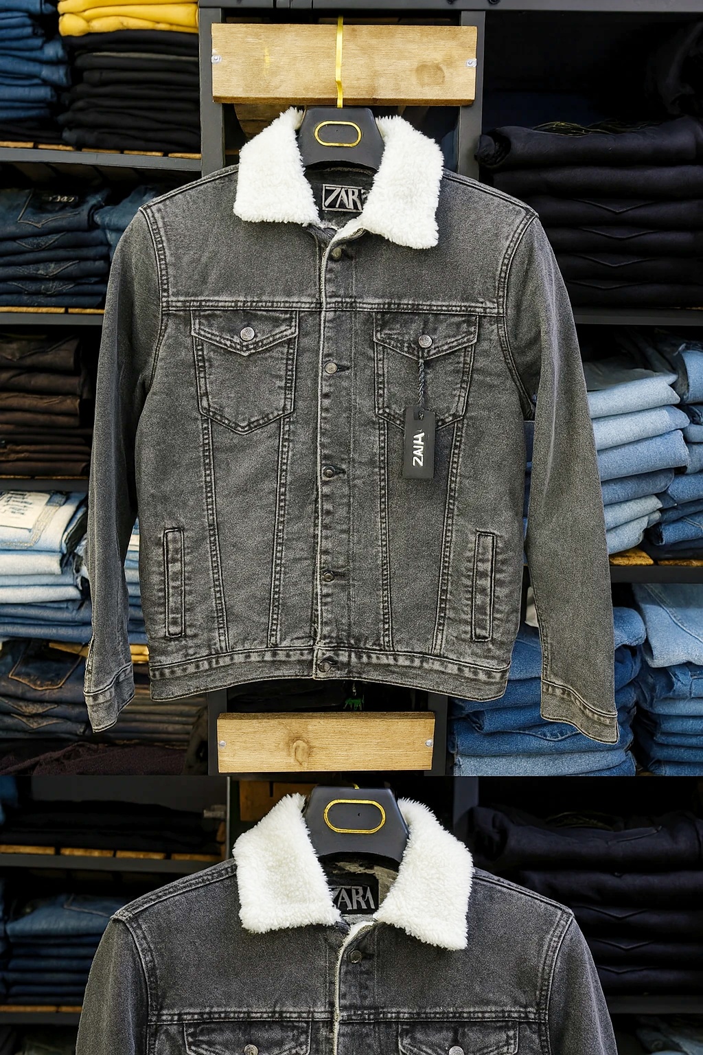 کت جین دودی مردانه | آستر خز بره ای ضخیم | دوخت صنعتی | اسلیم فیت