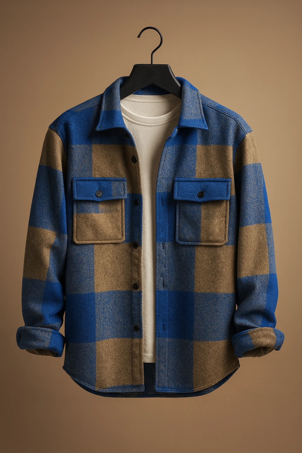 پیراهن پشمی فوتر چهارخانه آبی کرم فوق‌العاده خفن| اورجینال دیلم