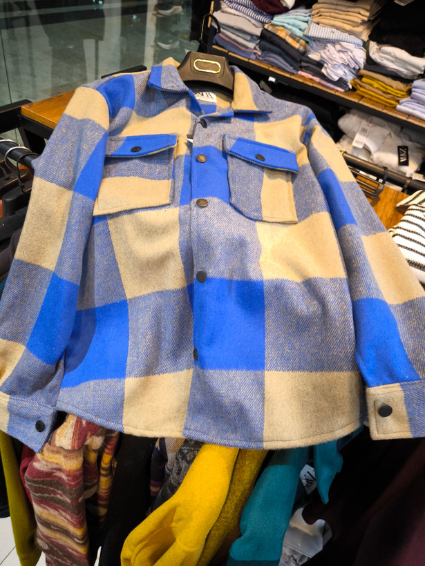 پیراهن پشمی فوتر چهارخانه آبی کرم فوقالعاده خفن| اورجینال دیلم