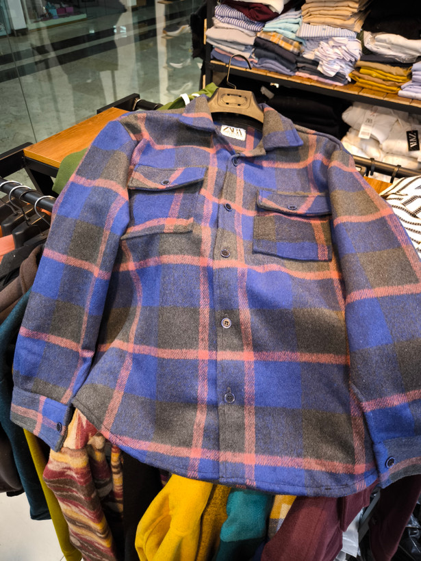 پیراهن پشمی فوتر چهارخونه آبی–ذغالی با خطوط بورگاندی فوقالعاده خفن| اورجینال دیلم