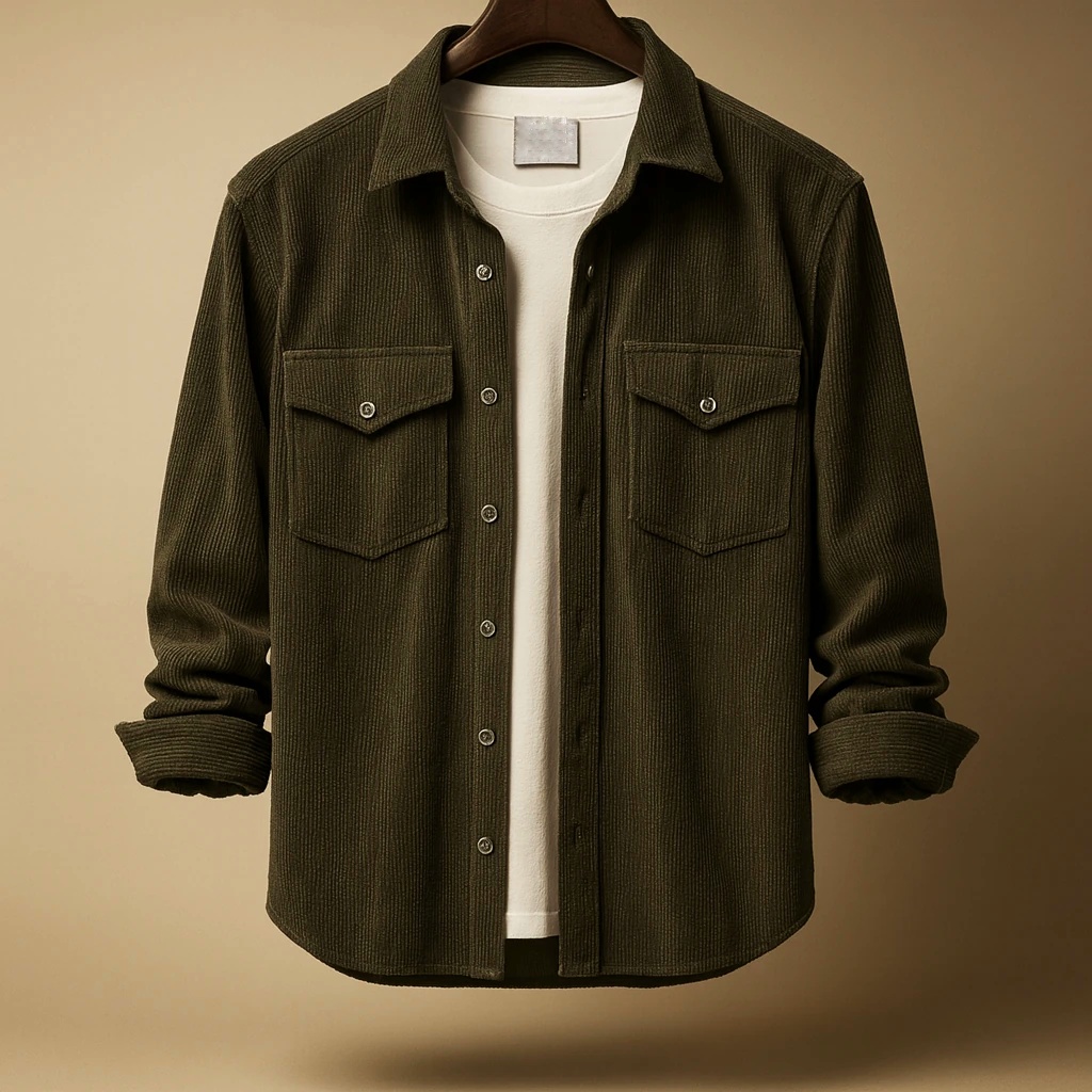 پیراهن کبریتی ریز سبز لجنی دو جیب مردانه | نخ پنبه اعلا