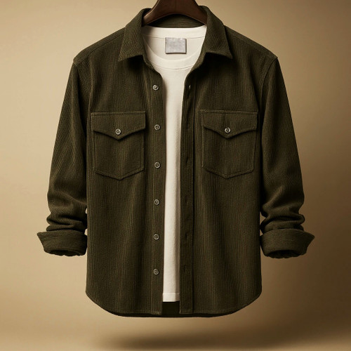 پیراهن کبریتی ریز سبز لجنی دو جیب مردانه | نخ پنبه اعلا