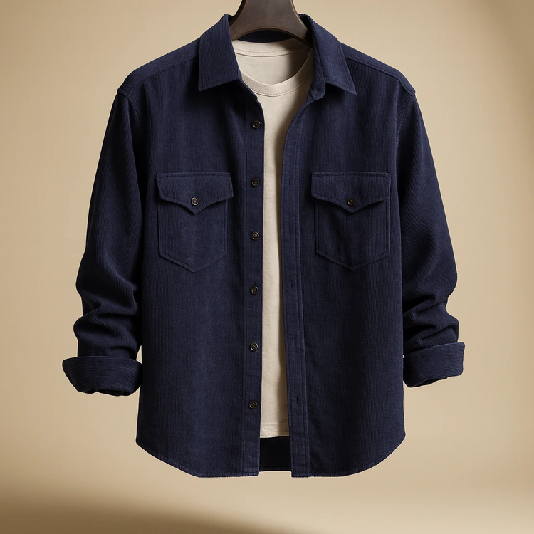 پیراهن کبریتی ریز سرمه ای دو جیب مردانه | نخ پنبه اعلا