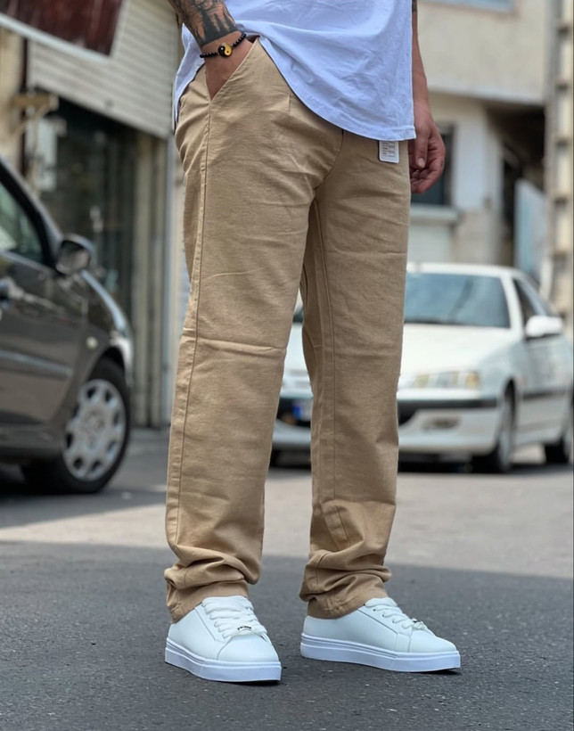 شلوار لینن کرمی بگ مردانه | فوقالعاده خنک و با کیفیت