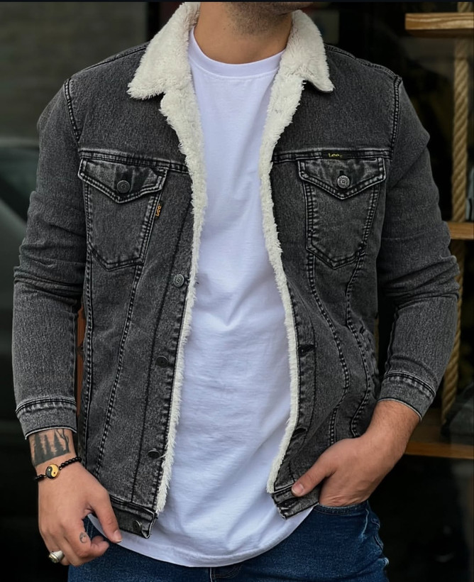 کت جین دودی مردانه خز بره ای | اسلیم فیت