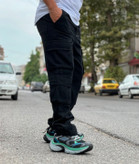 شلوار کارگو مشکی مردانه پارچه کتان کجراه اعلام پنبه | اورجینال دیلم