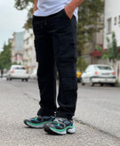 شلوار کارگو مشکی مردانه پارچه کتان کجراه اعلام پنبه | اورجینال دیلم