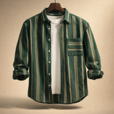 پیراهن مردانه راهراه سبز یشمی_طراحی مینیمال پرمیوم