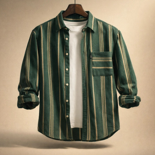 پیراهن مردانه راهراه سبز یشمی_طراحی مینیمال پرمیوم