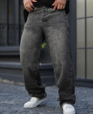 شلوار فول بگ ذغالی سیر مردانه پارچه جین کجراه سنگشور گرماژ بالا با قد ۱۱۰ سانت کد b۱۸۶