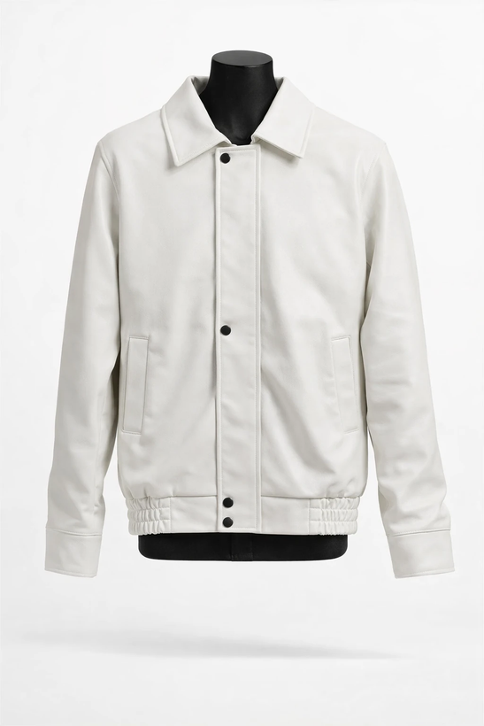 کت چرم مردانه سفید با طراحی مینیمال | اورجینال دیلم