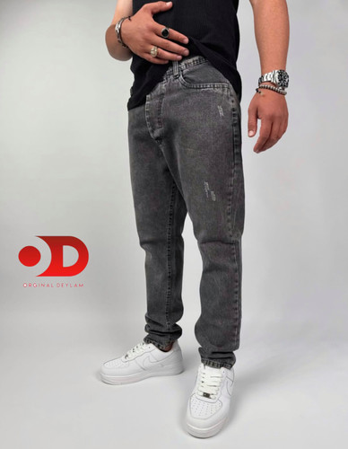 شلوار جین مام فیت دودی مردانه پارچه کجراه سنگشور کد ۷۵۶