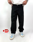 شلوار نیم بگ مشکی پرکلاغی مردانه پارچه جین پنبه کجراه سنگشور گرماژ بالا با قد ۱۱۰ سانت کد b۱۸۱