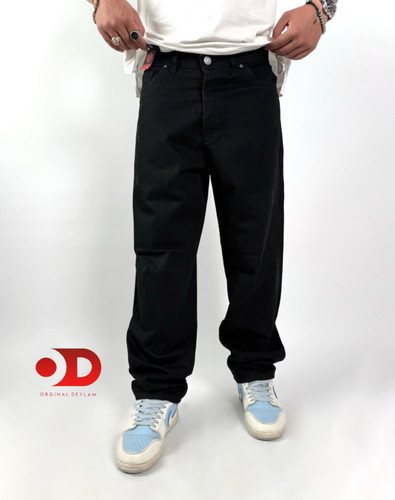 شلوار نیم بگ مشکی پرکلاغی مردانه پارچه جین پنبه کجراه سنگشور گرماژ بالا با قد ۱۱۰ سانت کد b۱۸۱