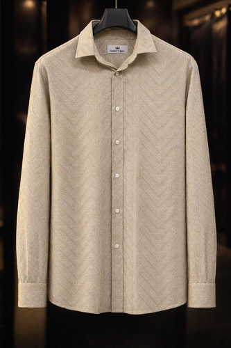 پیراهن مردانه لینن پرمیوم کرم خاکی آستین بلند-اورجینال دیلم