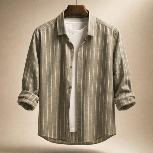 پیراهن مردانه «زیتونِ خطی» – پنبه راهراه پرمیوم