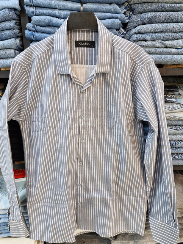 پیراهن مردانه «خاکستری سرد» – پنبه راهراه پرمیوم