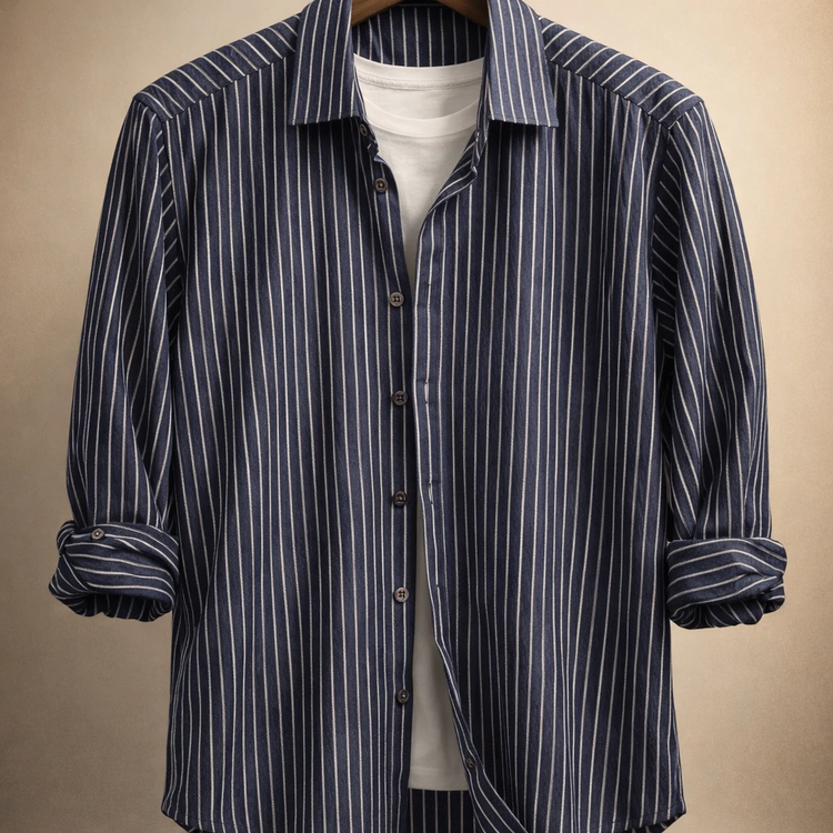 پیراهن مردانه «خطِ سرمهای» – پنبهای راهراه پرمیوم