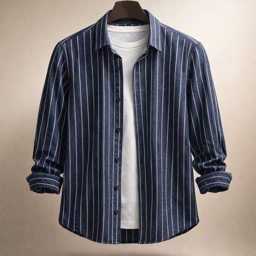 پیراهن مردانه «خطِ سرمهای» پنبهای راهراه پرمیوم