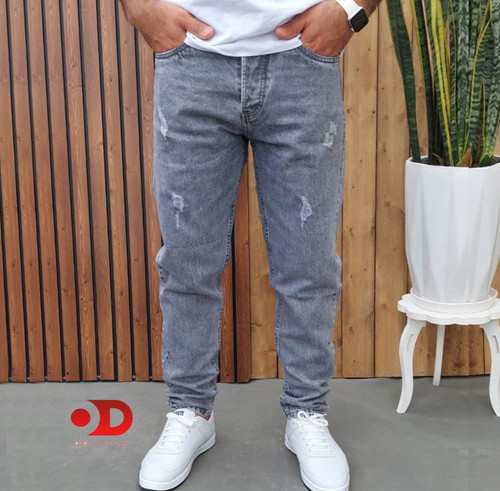 شلوار جین مام فیت طوسی مردانه پارچه کجراه سنگشور کد ۷۷۵