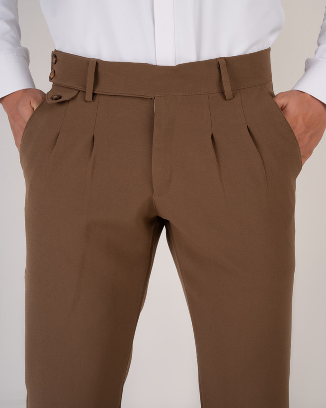 شلوار پارچه ای کمر انگلیسی پارچه مازراتی رنگ موکا قهوه ای