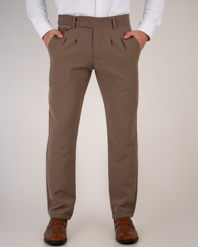 شلوار پارچه ای کمر انگلیسی پارچه مازراتی رنگ موکاصحرایی