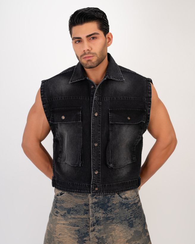 وست جین رنگ ذغالی سیر | پارچه گرم بالا استایل لش باکسی کد 2