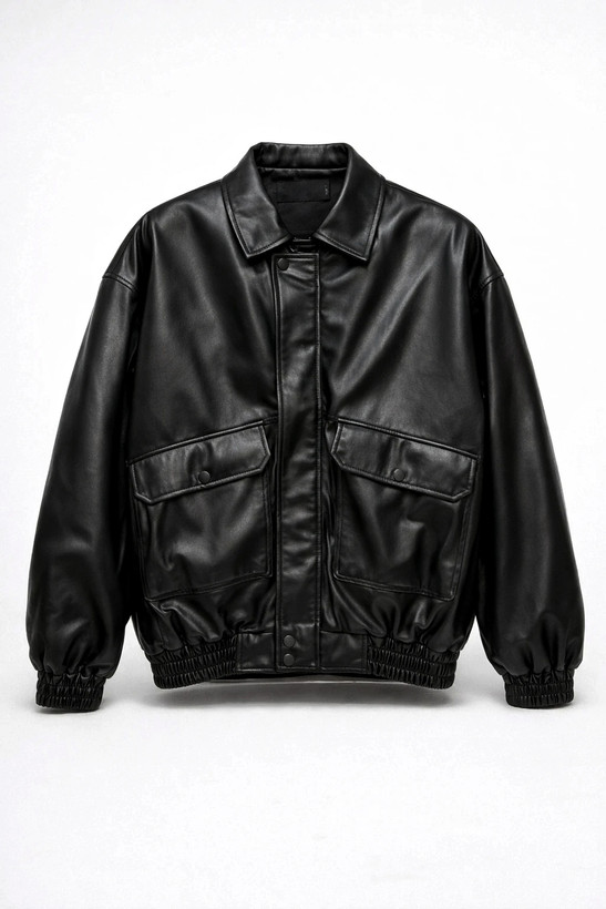 جکت چرم مشکی داخل خز بره ای باکسی لش | کیفیت استثنایی