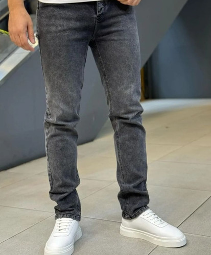 شلوار راسته ذغالی مردانه پارچه پنبه جین کش اعلا