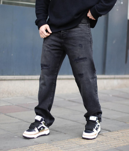 شلوار مام فیت ذغالی زاپ کاتر کاستوم شده فوقالعاده خفن