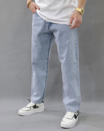 شلوار جین مام فیت آبی یخی زاپ مینیمال سطحی کیفیت عالی