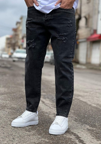 شلوار جین مام فیت ذغالسنگی زاپ کاستوم پاره کیفیت عالی کد۲۶۸