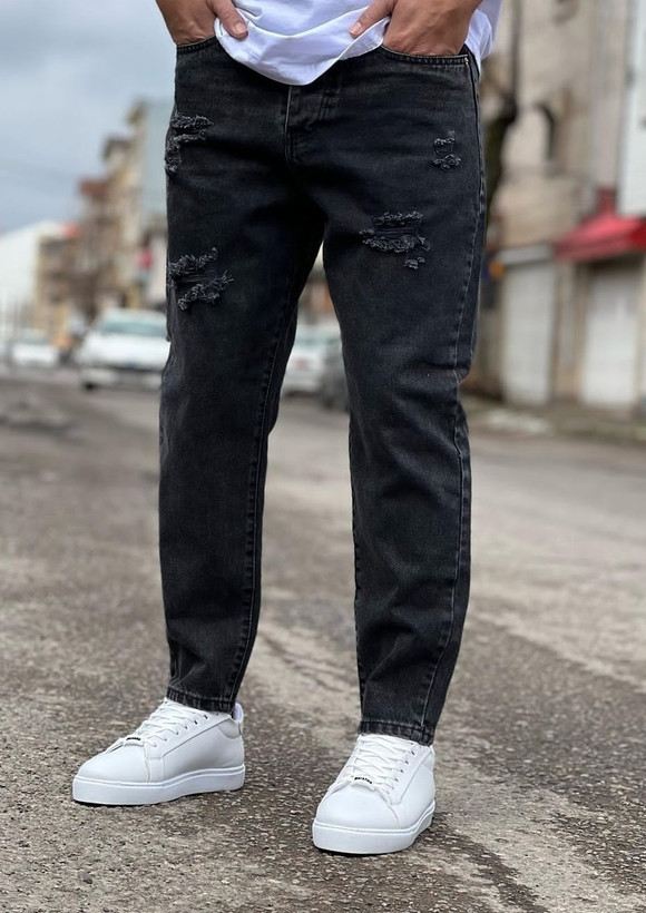 شلوار جین مام فیت ذغالسنگی زاپ کاستوم پاره کیفیت عالی کد۲۶۸