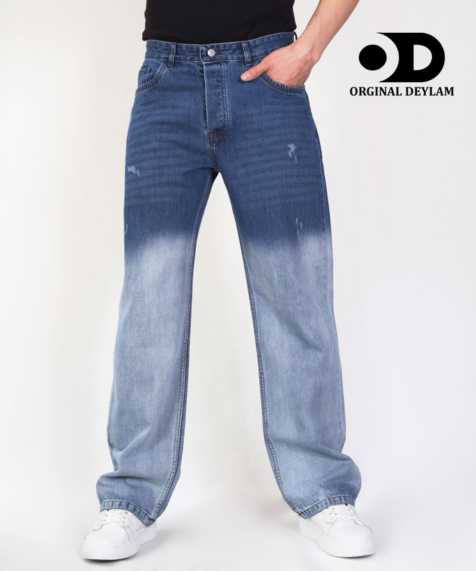 شلوار نیم بگ کاستوم شده دو رنگ آبی و یخی فوق العاده شیک و با کیفیت