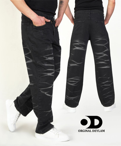 شلوار نیم بگ کاستوم شده مشکی با دیزاین دودی فوق العاده شیک و با کیفیت