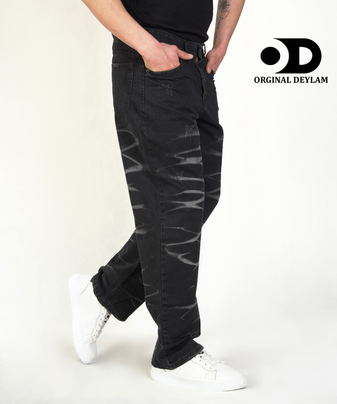 شلوار نیم بگ کاستوم شده مشکی با دیزاین دودی فوق العاده شیک و با کیفیت