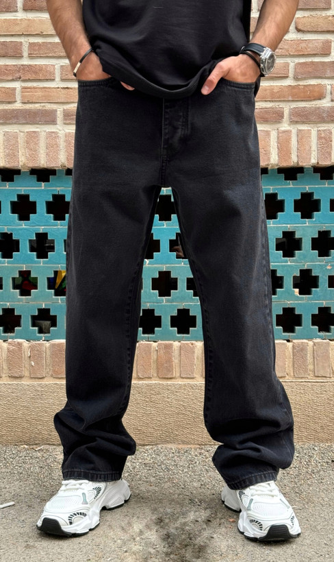 شلوار بگ ذغالی سنگشور بدون زاپ و ساده مردانه | پارچه کیفیت استثنایی قد ۱۱۰ سانت