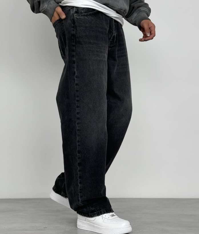 شلوار بگ ذغالی سنگشور بدون زاپ و ساده مردانه | پارچه کیفیت استثنایی قد ۱۱۰ سانت کد 2