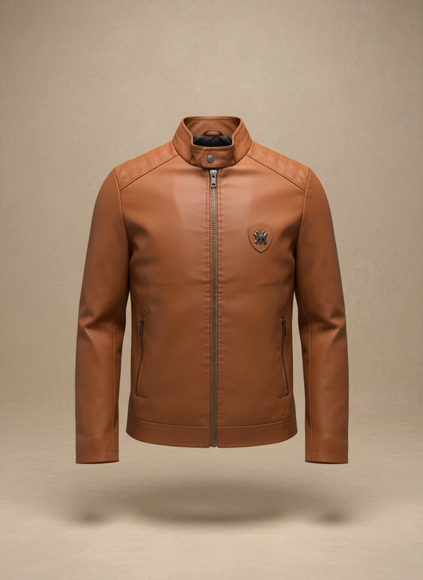 کت چرم پسرانه عسلی داخل خز مناسب برای نوجوانان زیر 16 سال