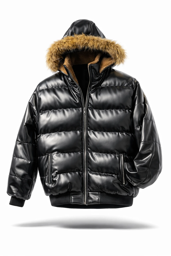 کاپشن چرم پفکی مشکی فوق سنگین و لاکچری | اورجینال دیلم